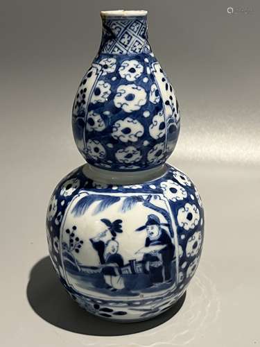 chinese blue and white double gourd vase , H18.5cm