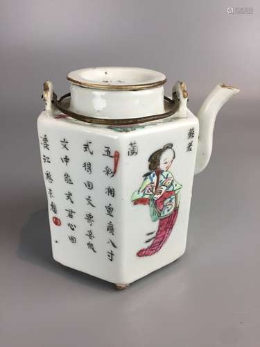 chinese famille rose porcelain tea pot hand painted figures,...