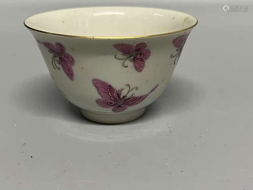 chinese  famille rose tea bowl ,hand painted butterfly ,D9.5...