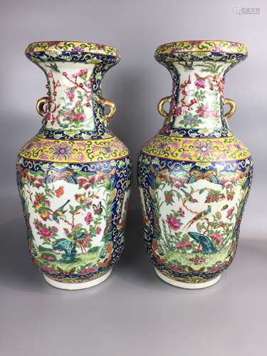 pair of chinese canton famille rose vase ,H 38cm