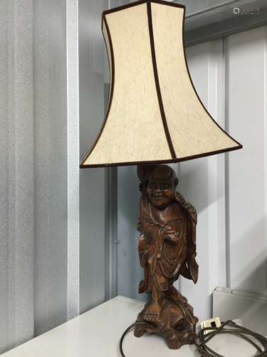 chinese hardwood craved figures lamp ,H 42cm