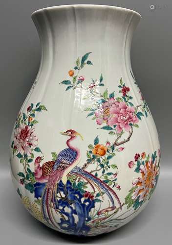 large chinese famille rose hand painted  vase , H35cm D24.5c...