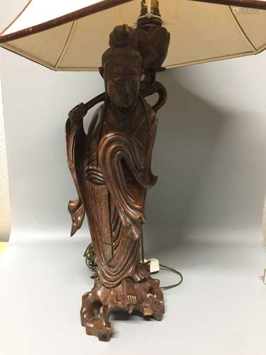 chinese hardwood craved figures lamp ,H 44cm