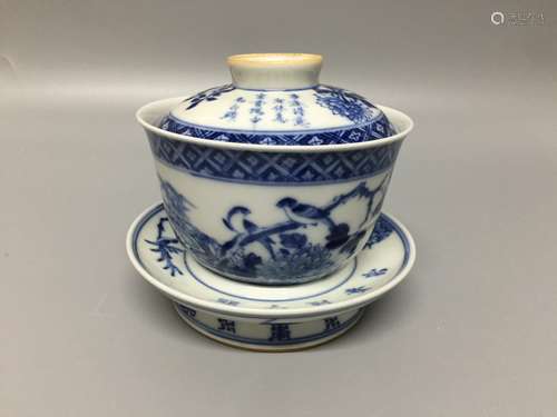 chinese blue and white tea bowl and cover ,H10.5cm