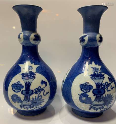 pair of chinese blue ground vase ,H23cm