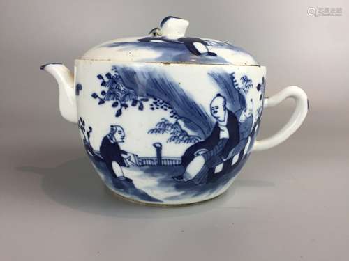 chinese blue and white porcelain tea pot hand painted figure...