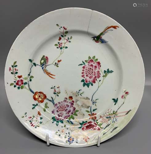 chinese famille rose porcelain plate , hand painted birds ,D...