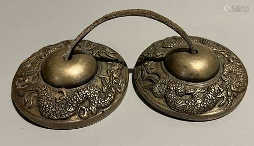 chinese bronze cymbals with dragon