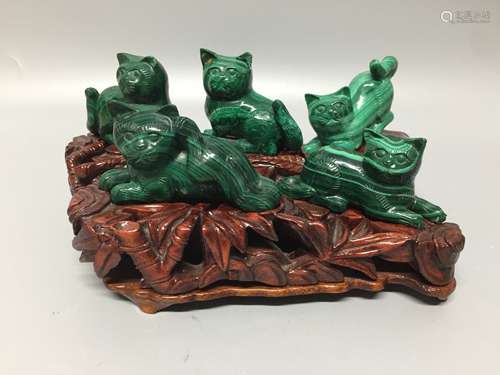 chinese hardstone craved cats and stand