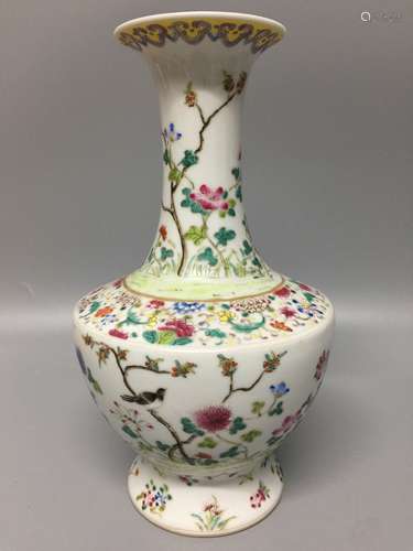 chinese famille rose vase ,hand painted flower,H 25.5cm