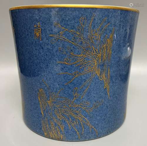 chinese powder blue porcelain brush pot , D18cm H 16cm