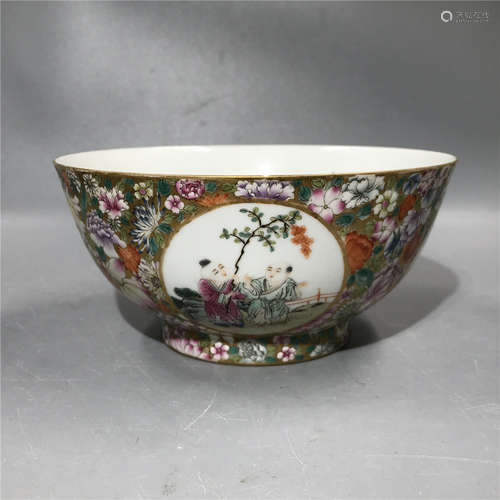 chinese  famille rose bowl D14.5 H 7.8cm