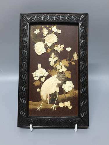 chinese craved ivory and lacquer panel ,29.5cm x 18cm