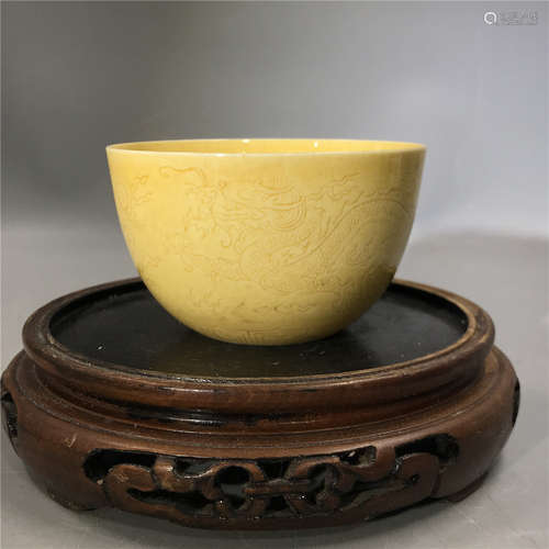 chinese yellow ground tea bowl ,D 8.8cm H5cm