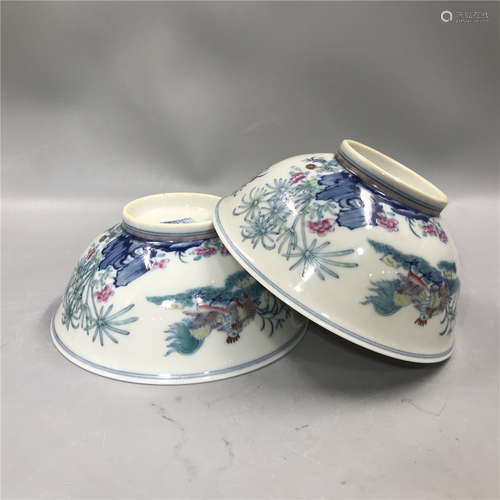 pair of chinese dou cai porcelain bowl ,D 16 cm H 7cm