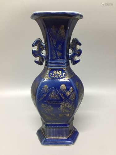 chinese blue ground porcelain vase , H 26cm