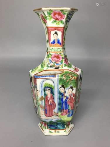 chinese canton famille rose vase , H 18.5cm