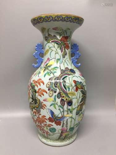 large chinese famille rose porcelain vase ,hand painted butt...