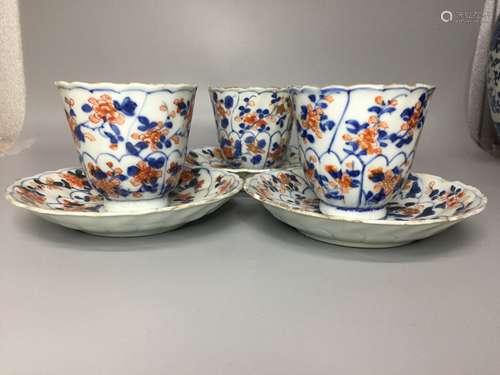 chinese famille rose tea bowl and saucer x3 set ,tea bowl H7...