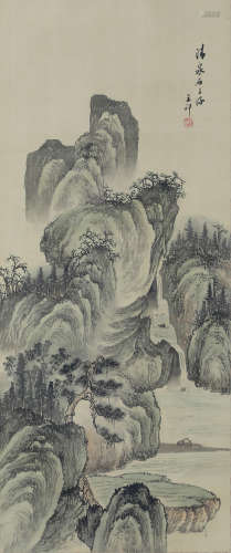 A CHINESE LANDSCAPE PAINTING SILK SCROLL