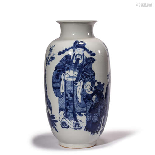 A BLUE AND WHITE OFFICIAL AND ATTENDANT VASE