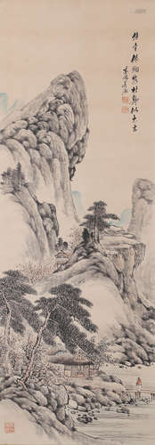 A CHINESE LANDSCAPE PAINTING PAPER SCROLL, WU HUI MARK