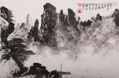 A CHINESE LANDSCAPE INK PAINTING PAPER SCROLL, LI XIONGCAI M...