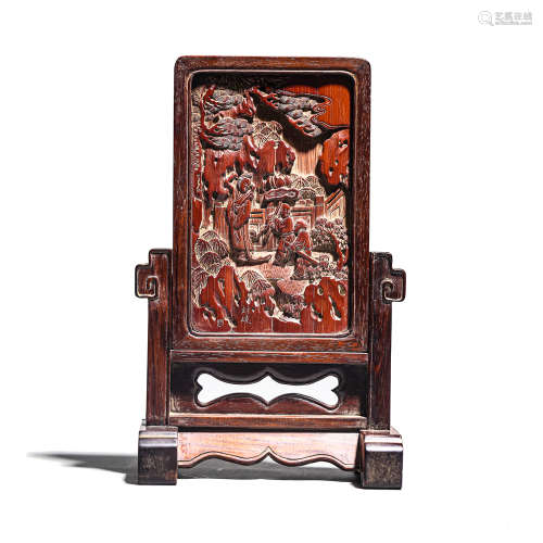 A CARVED BAMBOO FIGURE TABLE SCREEN