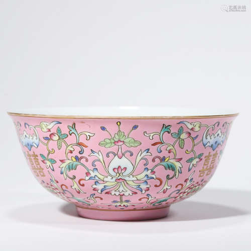 A FAMILLE ROSE INTERLOCKING LOTUS MARRIAGE BOWL