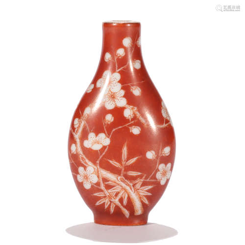A CORAL-RED GLAZE PLUM BLOSSOM SNUFF BOTTLE