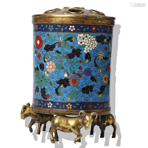 A CLOISONNÉ ENAMEL CYLINDRICAL CENSER AND COVER