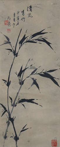 A CHINESE TIGER&PINE FAN PAINTING, ZHANG SHANZI MARK