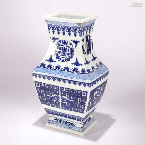 A BLUE AND WHITE RUYI-EARED SQUARE VASE