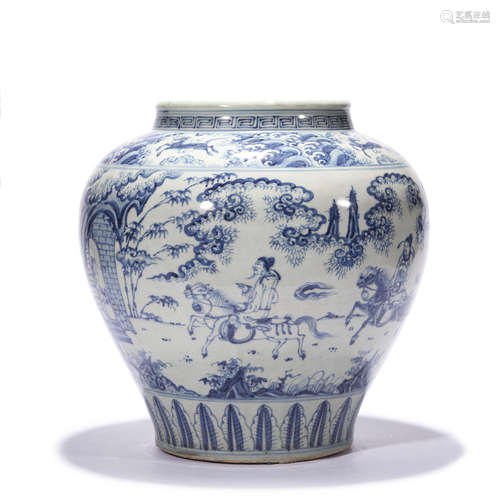 A BLUE AND WHITE FIGURE JAR