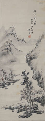 A CHINESE LANDSCAPE PAINTING PAPER SCROLL