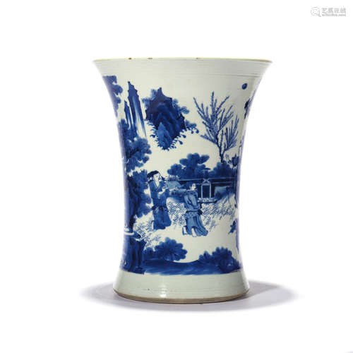 A BLUE AND WHITE FIGURE GU VASE