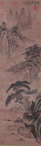 A CHINESE MOUNTAINS AND RIVER PAPER PAINTING, WU HUFAN MARK