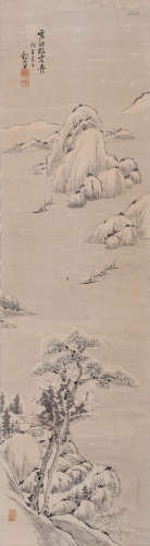 A CHINESE SNOWY SCENE PAINTING PAPER SCROLL