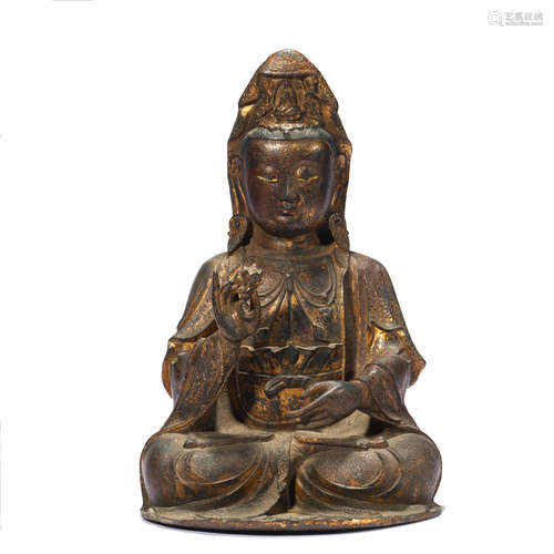 A GILT BRONZE FIGURE OF AVALOKITESVARA