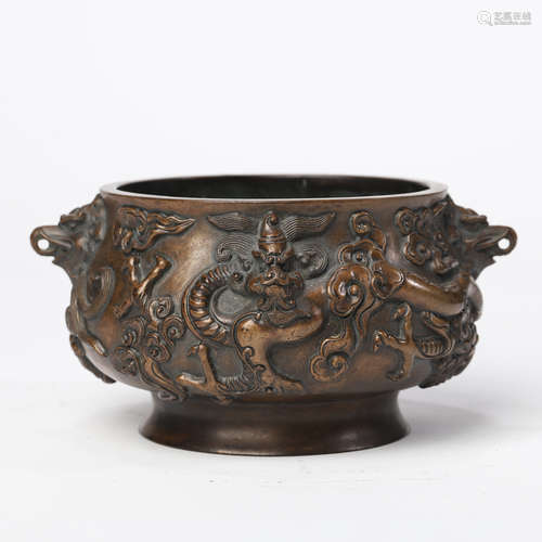 A BRONZE GOOSE-FORM CENSER