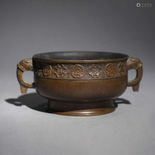 A BRONZE DOUBLE-EARED CENSER