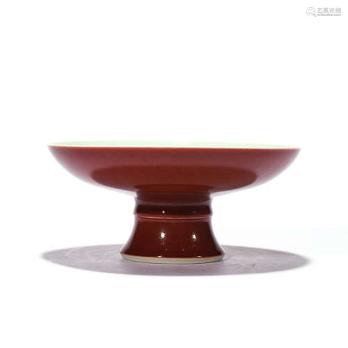 A SACRIFICIAL RED GLAZE STEM PLATE