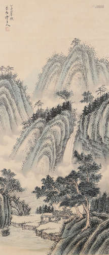 A CHINESE LANDSCAPE PAINTING SILK SCROLL