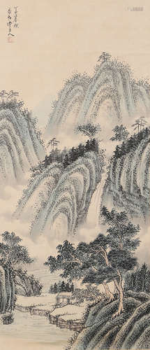 A CHINESE LANDSCAPE PAINTING SILK SCROLL