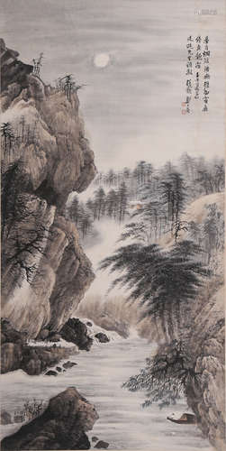 A CHINESE LANDSCAPE PAINTING SILK SCROLL