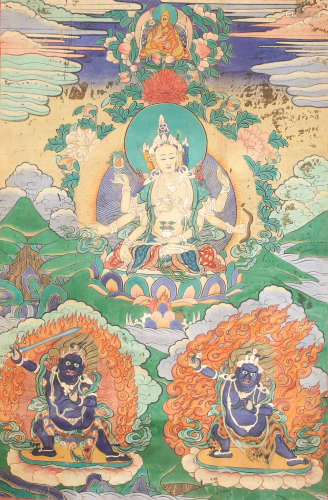 A THANGKA OF EIGHT-ARMED BUDDHA