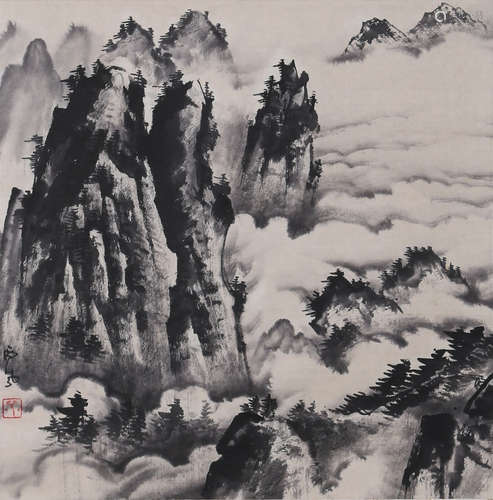 A CHINESE FLOWER PAINTING PAPER SCROLL, JU LIAN MARK