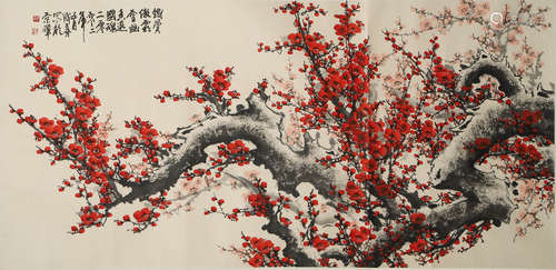 A CHINESE PLUM BLOSSOM PAINTING ON PAPER, WANG CHENGXI MARK