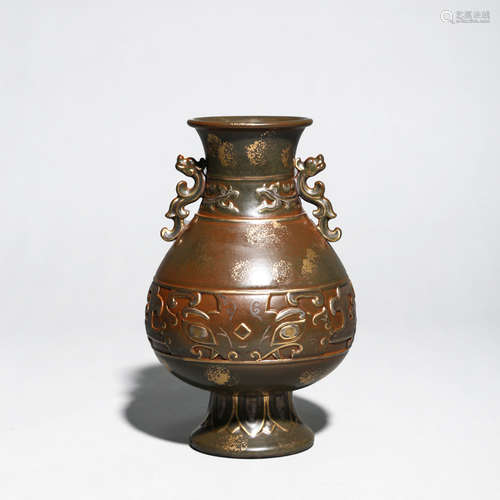 A BRONZE-IMITATION GLAZE DOUBLE-EARED VASE