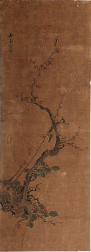 A CHINESE MAGPIE AND PLUM BLOSSOM PAINTING SCROLL, FANG JI